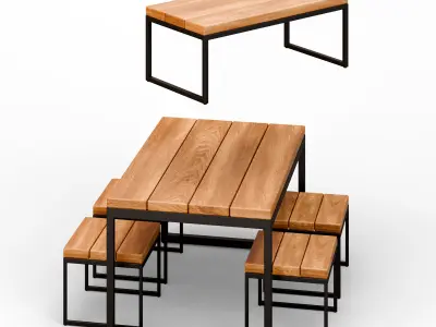  Outdoor Dining Set Low-poly 3D model