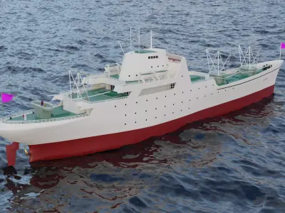 Steamer boat -3d low poly model Low-poly 3D model