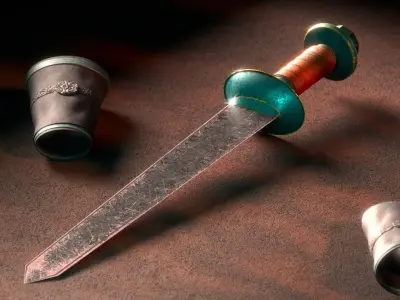 Low Poly Medieval Weapon Sword and Spear with Scabbard Low-poly 3D model