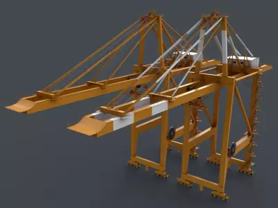 PBR Quayside Container Crane V2 - Yellow Dark Low-poly 3D model