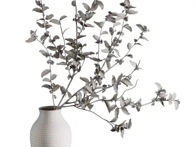 Blooming Twig Arrangement in Antique Pot Low-poly 3D model