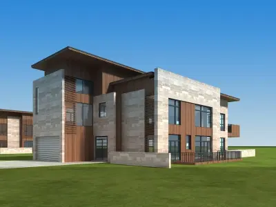 Villa modern house on grassy field 3D model