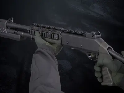 BM4 Semi-Automatic shotgun With Hands Low-poly 3D model