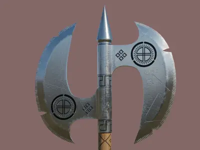  Battle Axe Silver - Medieval Weapon All PBR Textures Included Low-poly 3D model