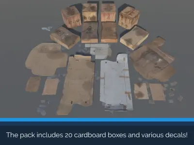 20 Cardboard Box Pack Low-poly 3D model