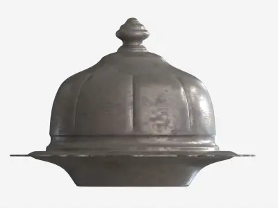 Old Metal Serving Butter Dish with Dome 3D model
