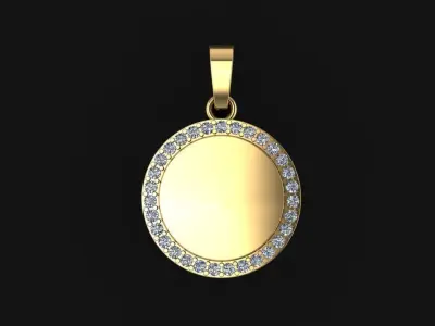 ROUND DIAMOND DOGTAG ID FRAME PENDANT LARGE 3D print model