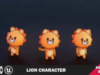Funny Lion Character Lowpoly Low-poly 3D model