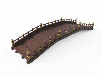 Asian ancient architecture wooden arch bridge 3D model