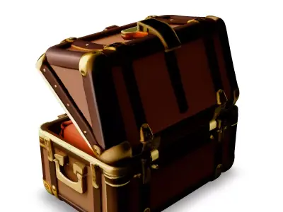Vintage Travel Trunk with Clothes Low-poly 3D model
