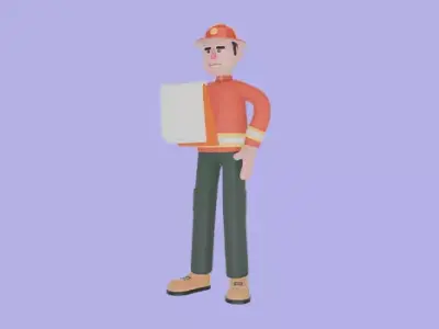 Stylized 3D Firefighter Holding Towels - Cartoon Male Hero 3D model