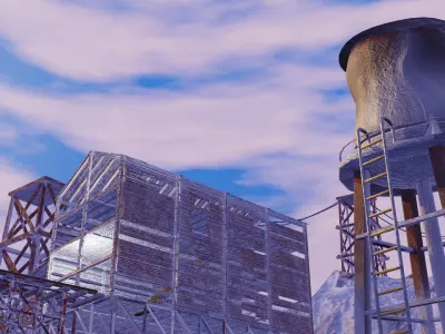 Abandoned Industrial Scene in the Mountains Low-poly 3D model