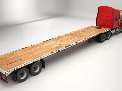 Generic Used Semi Truck with Flatbed Trailer 3D model