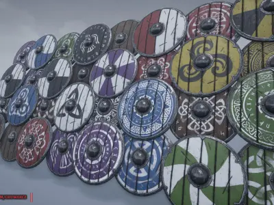 Viking Round Shield - Customizable lowpoly game ready asset Free low-poly 3D model