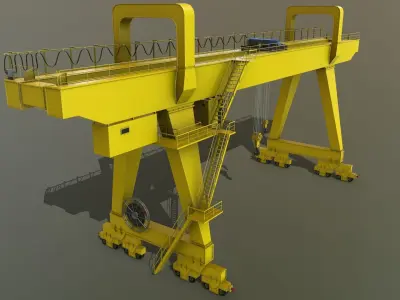 PBR Double Girder Gantry Crane V2 - Yellow Light Low-poly 3D model