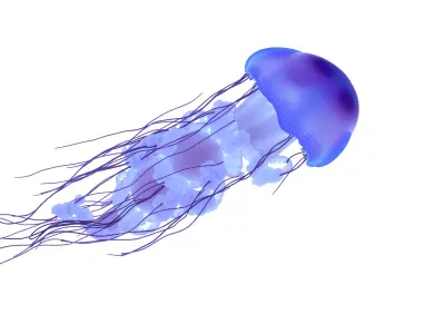Bioluminescent Deep-Sea Jellyfish with Glowing Tentacles Low-poly 3D model
