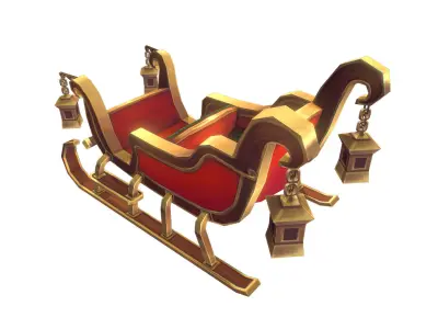 Santa Sleigh - Low Poly Hand Painted Low-poly 3D model