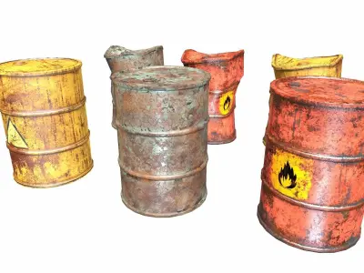 Metal painted old oil and fuel barrels collection da1 Low-poly 3D model