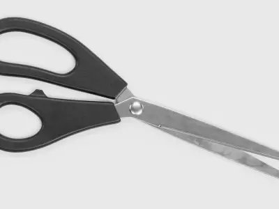 Office Scissors - Steel Stationery Tool in Open Cutting Pose 3D model