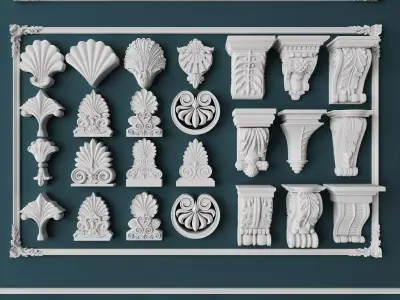 Classical Architectural Ornament  Column Collection Low-poly 3D model