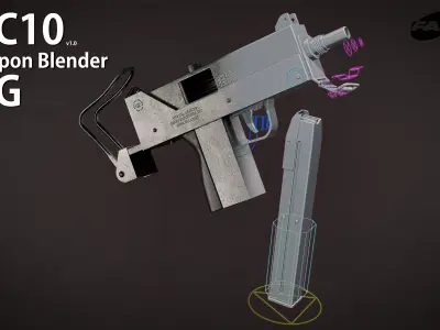 Submachine Gun Blender Rig - MC10 Rig V1 Low-poly 3D model