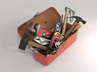 Toolbox with 14 Realistic Hand Tools  PBR 4K Textures Low-poly 3D model