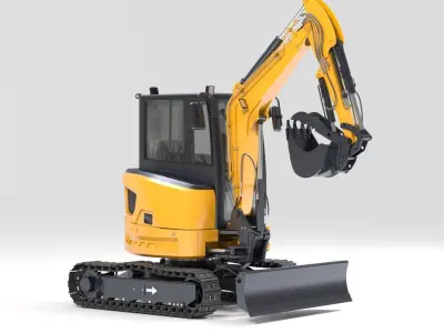 Mini Excavator with Cabin Rigged and Animated 3D model