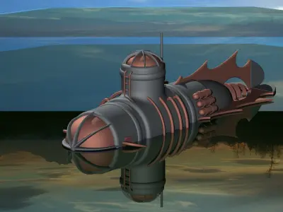 Submarine floating in water Free 3D model