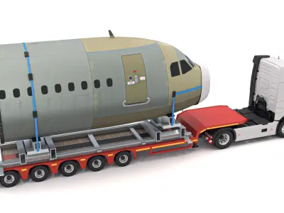 Volvo fh16 2021 and Lowboy Trailer with Airplane 3D model