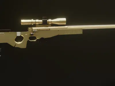 Golden AWP Sniper Rifle game ready  with bonus asset Low-poly 3D model