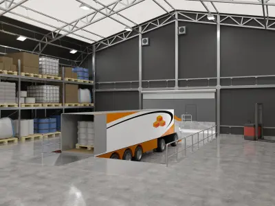 Warehouse 3 orange and truck in 3D model