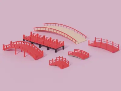 Cartoon Asian Japanese Bridge Collection 3D model