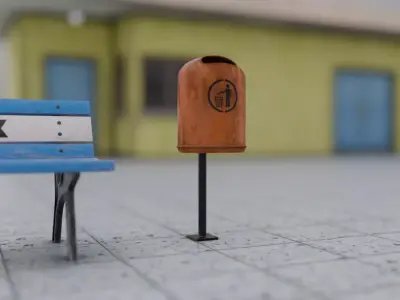 DUST BIN FOR OUTDOOR RECREATIONAL PLACES FROM 1980S Low-poly 3D model