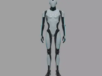 Silver Cyan Cyberpunk Humanoid Robot 3D model