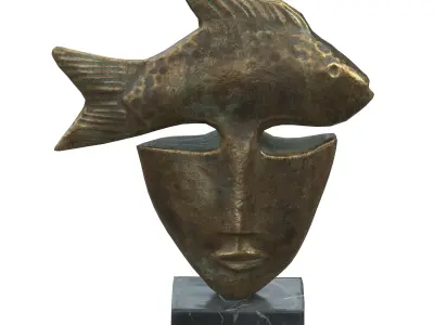 Fish face metal statues Low-poly 3D model