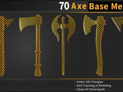 70 Axe Base Mesh - VOL 01 - Ready for Game Low-poly 3D model