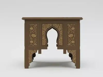 Arabic Wooden Carved Table - Oriental Inlaid Furniture 3D Model 3D model
