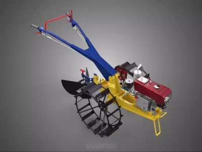 BLADE MOLD MOULD BOARD FURROW PLOUGH TWO CAGE WHEEL HAND TRACTOR 3D model