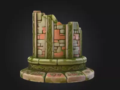 Ancient Mossy Stone Well Low-poly 3D model