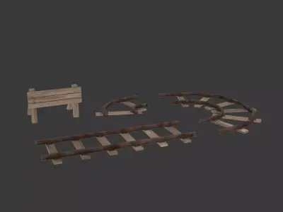 Tileable Set Of Old Rails Low-poly 3D model