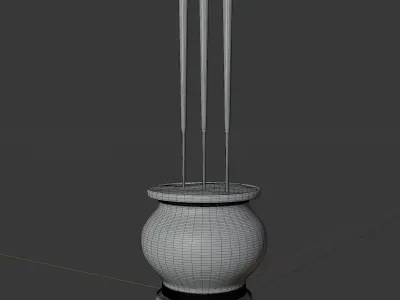 Chinese Incense Sticks on joss stick pot 3D model