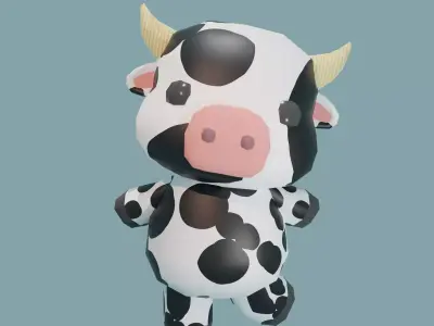 Rigged Cow Cartoon Character Low-poly 3D model