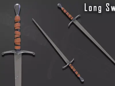 Long Sword with PBR material Game ready Low-poly 3D model