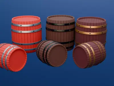  Wooden Barrel Set Low Poly 3D  3D model