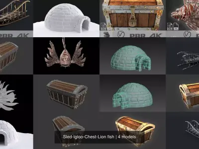 Sled-Igloo-Chest-Lion fish 3D Model Pack