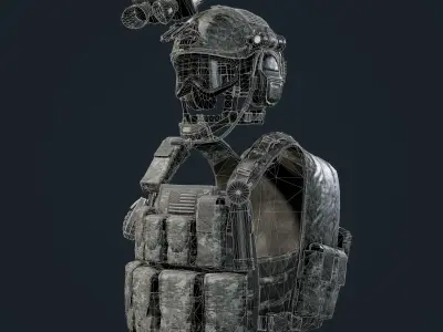 Military Gear Equipment Vest and Helmet Game Ready Low-poly 3D model