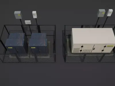 Fenced Electrical Substation and Power Units Low-poly 3D model