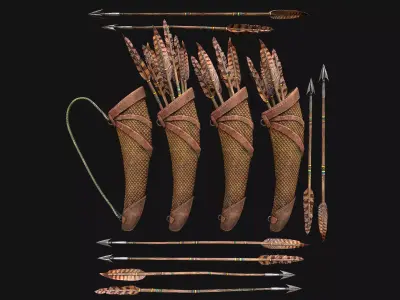 Medieval Quiver and Arrows Arrow Archer Set Low-poly 3D model