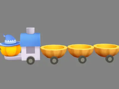 Cartoon pumpkin train toy - Halloween pumpkin cart Low-poly 3D model