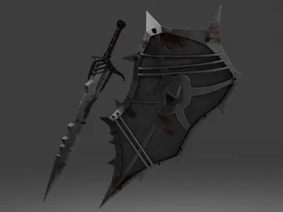 Shield and sword with 4 different textures Low-poly 3D model 3D Model Pack